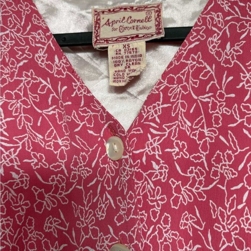 April Cornell Vintage Pink Floral Button Front Midi Dress XS Cottagecore - Picture 4 of 6